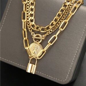 Gold Layered Chain Necklace with Pendant